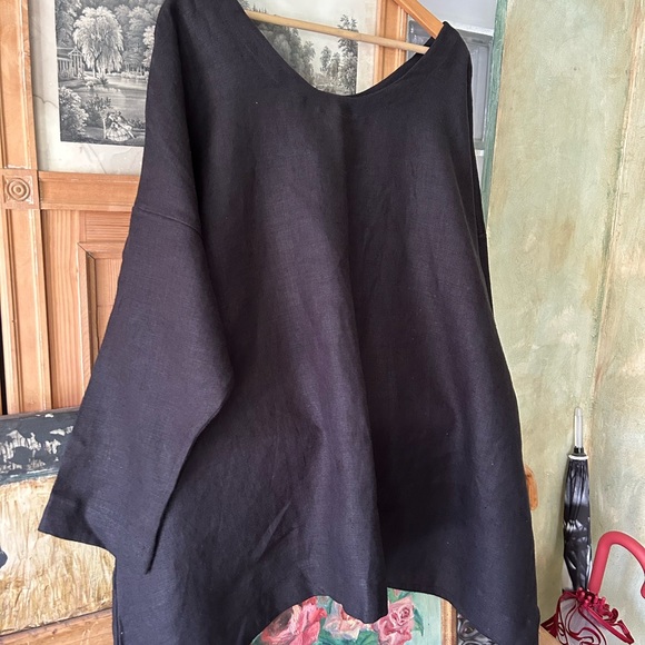 Provence coarse linen blk tunic top one size bust 62” On Sale - Picture 5 of 5